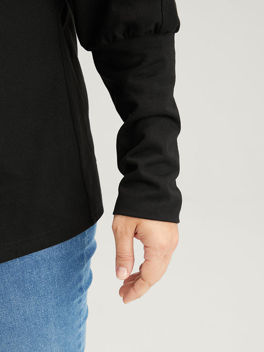 Solid Drop Shoulder V Neck Long Tee