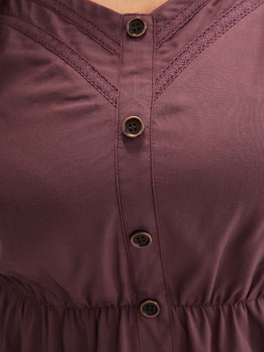 Solid Backless Lace Trim Fake Button Cami Top