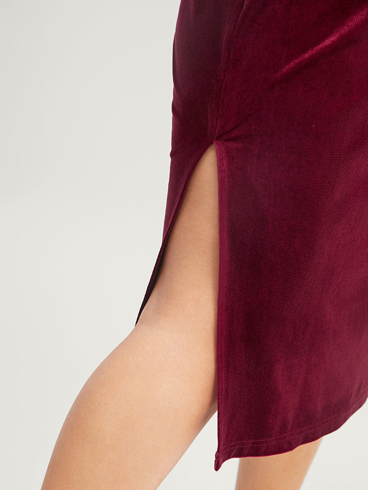 Solid Backless Split Velvet Spaghetti Strap Dress