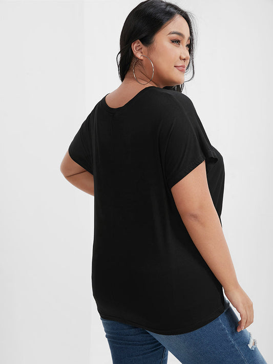 Solid Twist-front Asymmetrical Hem Dolman Sleeve  T-shirt
