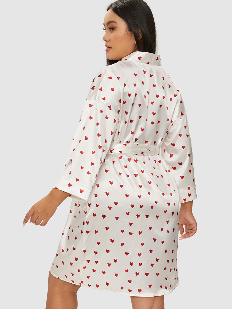 Heart Pattern Belted Satin Lounge Dress