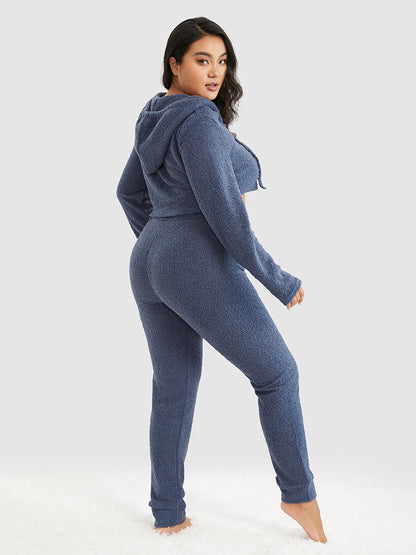 Fleece Hooded Drawstring Lounge Set