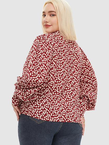 Cherry Pattern Notched Collar Blouse