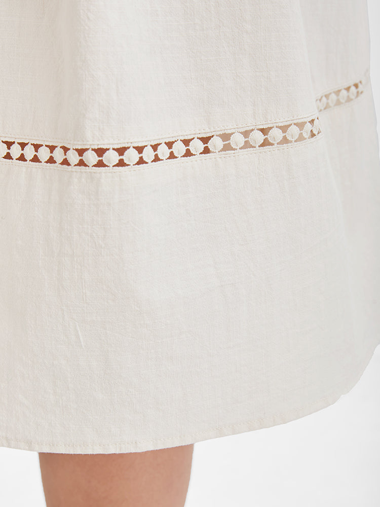 Bandana Broderie Ties Flutter Keyhole Pocket Knee Dress