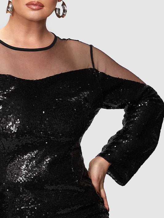 Mesh Patchwork Sequin Bodycon Dress