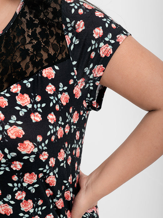 Ditsy Floral Eyelet Lace Round Neck Blouse