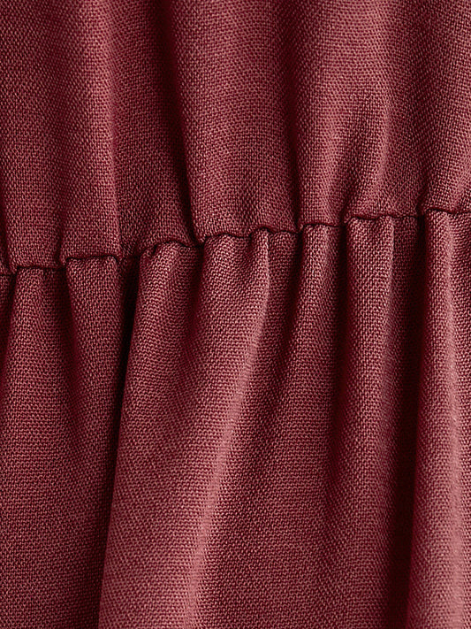 Solid Lantern Sleeve Pocket Ruffle Hem Dress