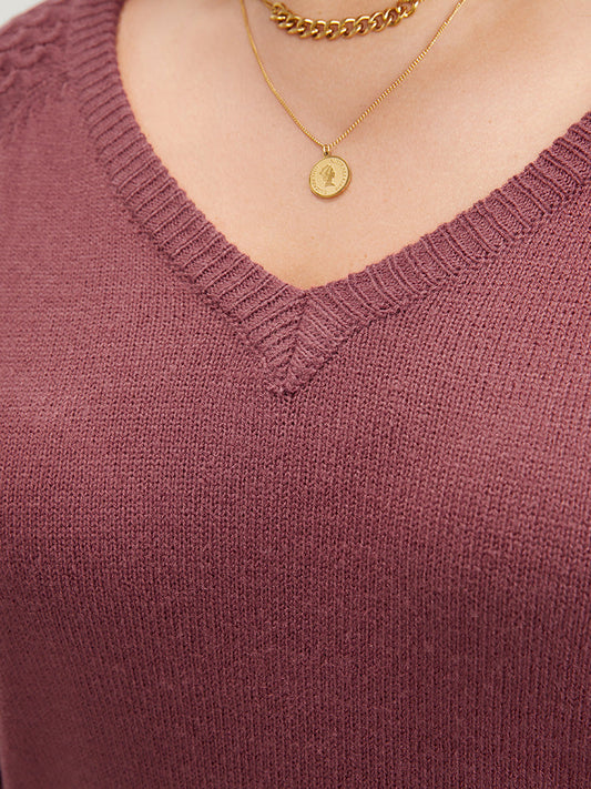 Solid Pointelle Knit Lantern Sleeve Knit Top