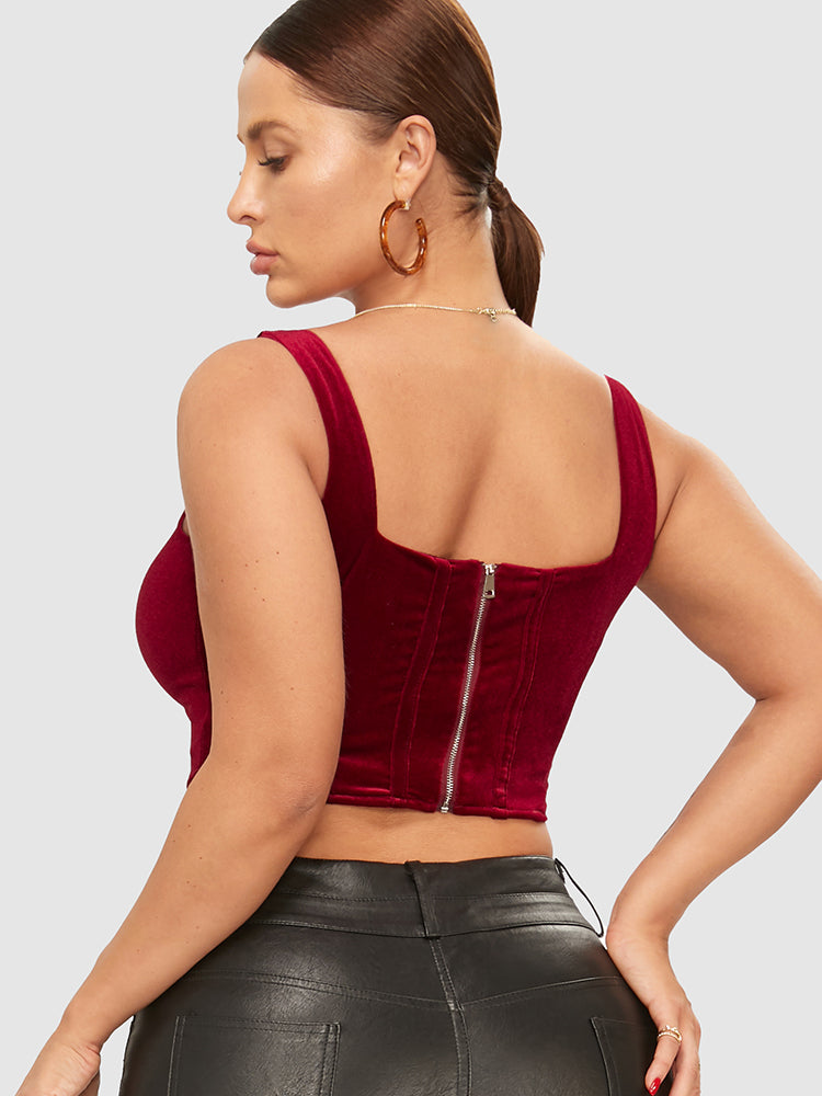 Velvet Back Zip Up Crop Cami
