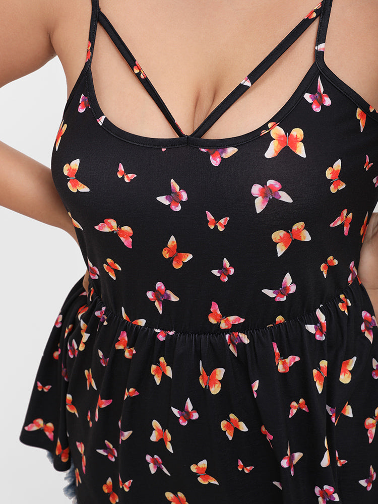 Floral Ruffles Asymmetrical Babydoll Cami Top
