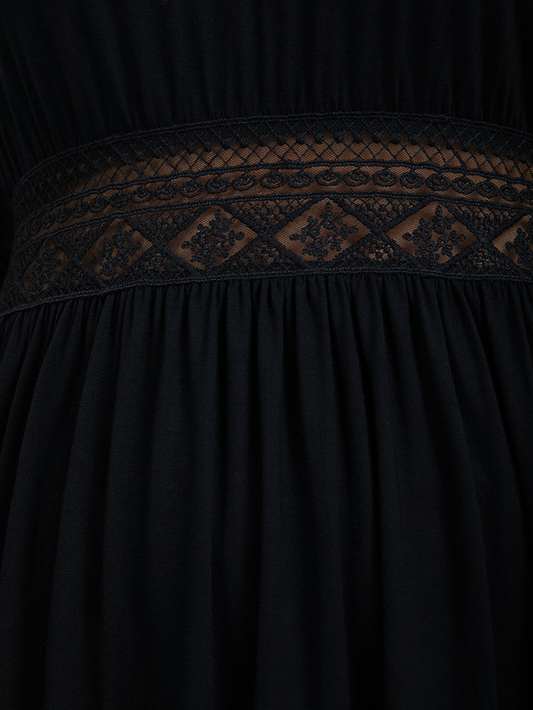 Solid Flutter Eyelet Lace V Neck Blouse