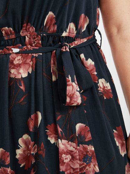 Floral Backless Ruffles Tiered Belted Cami Dress