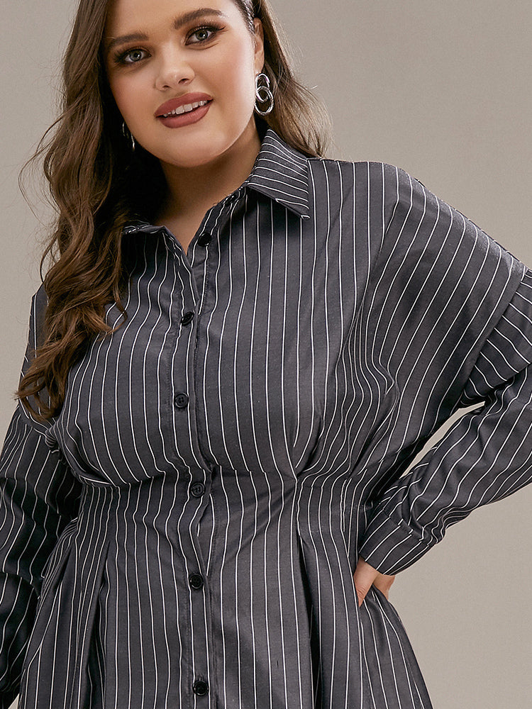Striped Irregular Hem Shirt Dress