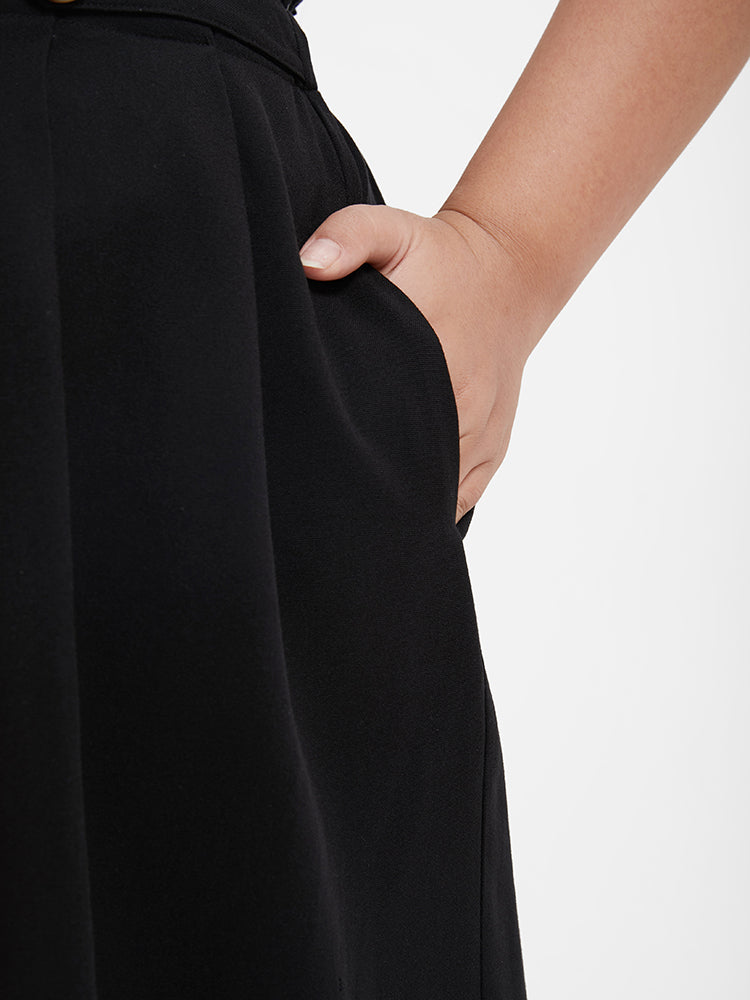 Plain Ruffles Elastic Waist Pocket Shorts