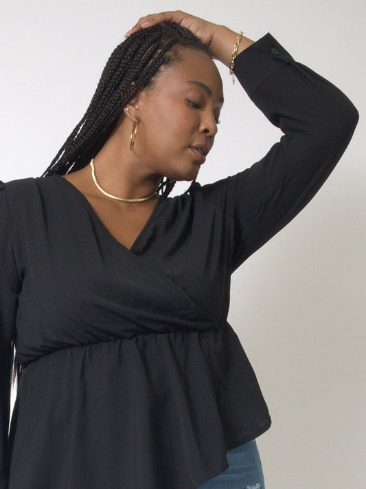 Asymmetrical hem V-neck Wrap Blouse