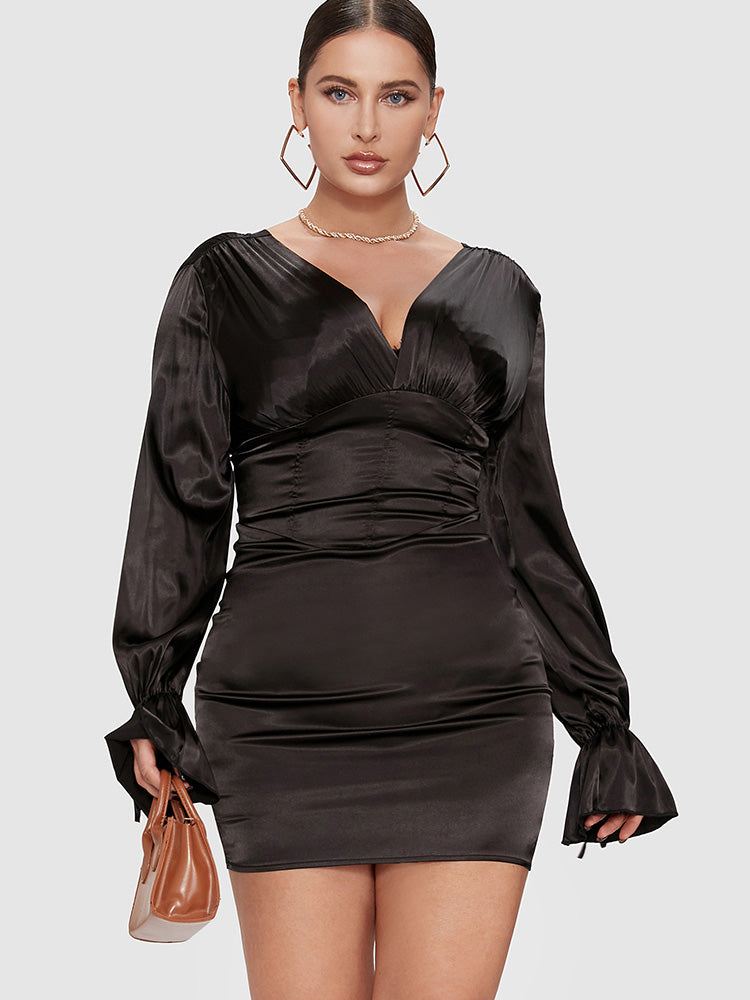 Bell Sleeve Solid Bodycon Dress