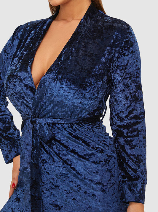 Solid Belted Velvet Sleep Robe