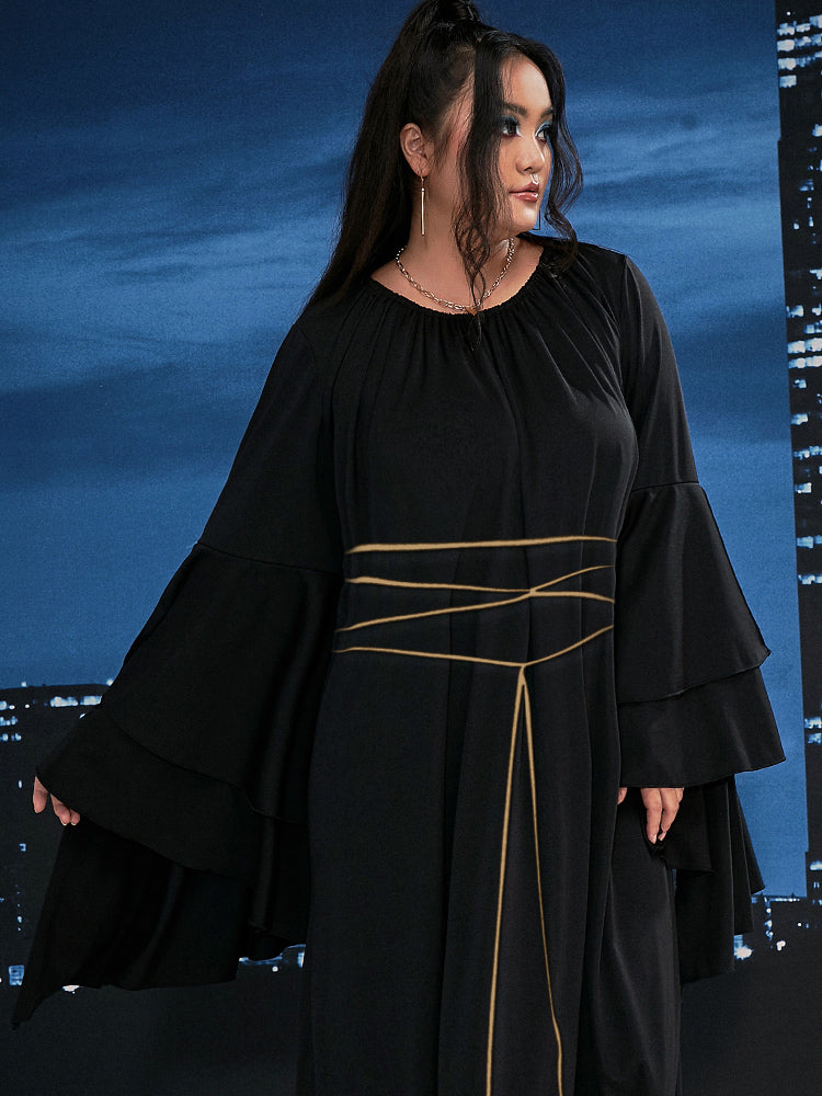 Dolman Sleeve Shirred Shoulder Dress