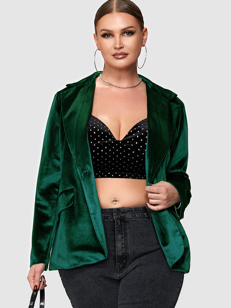 Button Velvet Pocket Blazer