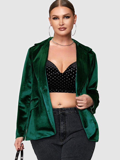 Button Velvet Pocket Blazer