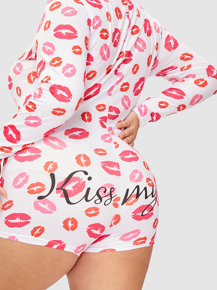 Samantha Casual At Home - Allover Lip Print Button Sleep Ropmer