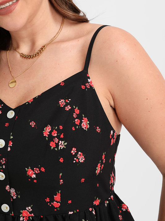 Floral Button Babydoll Tank Top
