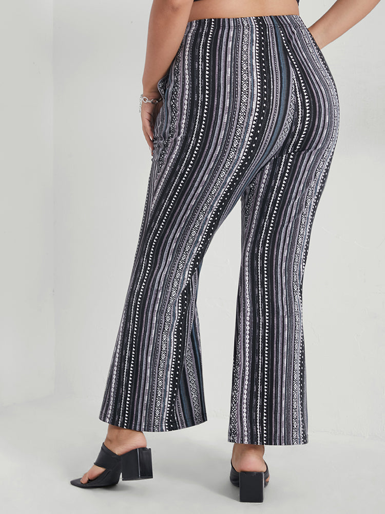 Geometric Print Pocket Flare Leg Pants