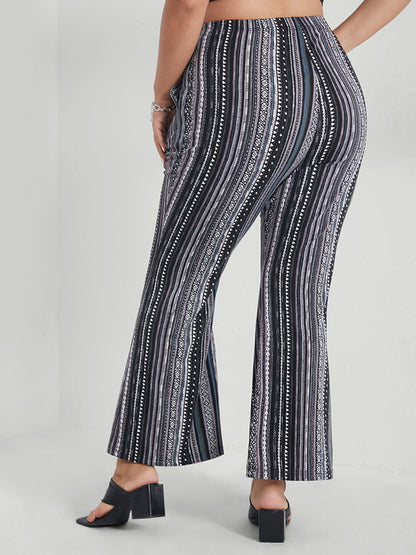 Geometric Print Pocket Flare Leg Pants
