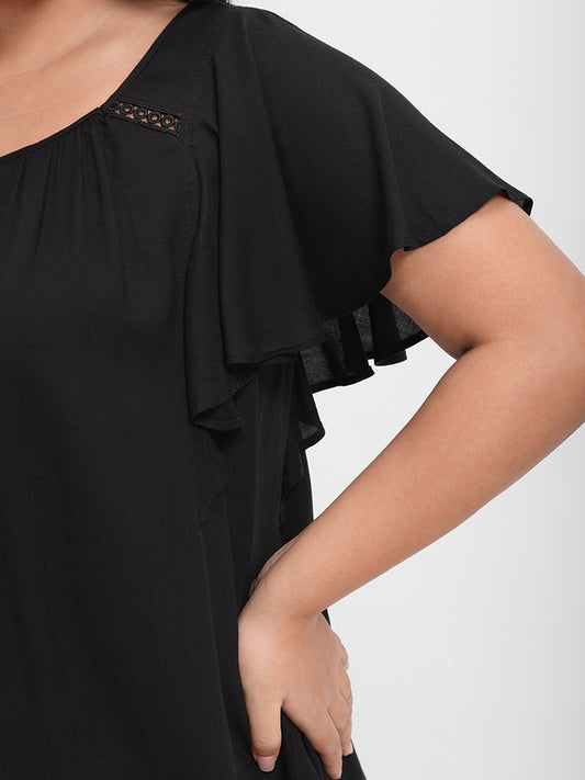 Plain Ruffles Broderie Anglaise Backless Ties Blouse