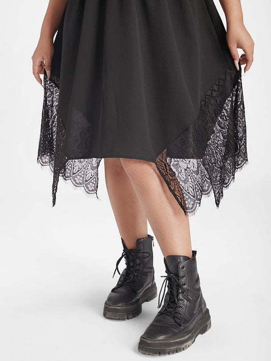 Black Contrast Eyelash Lace Cami Dress