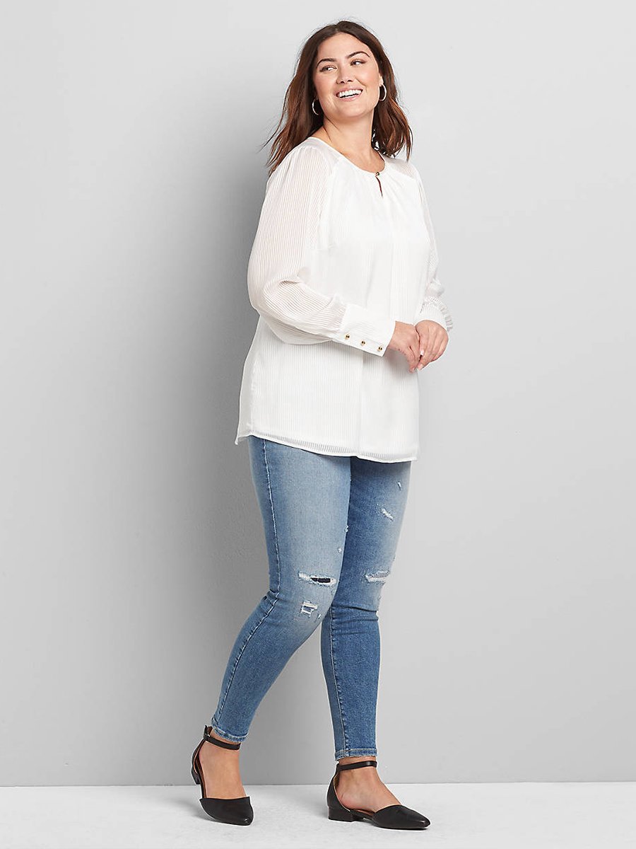 Ribbed Round Neck Elegant Blouse