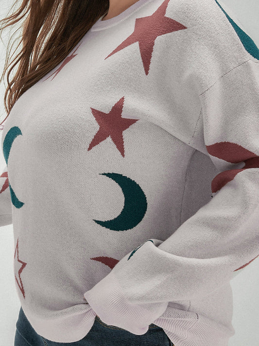 Star Moon Printing Crew Neck Sweater