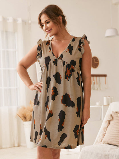 Leopard Ruffles Trim Lounge Dress