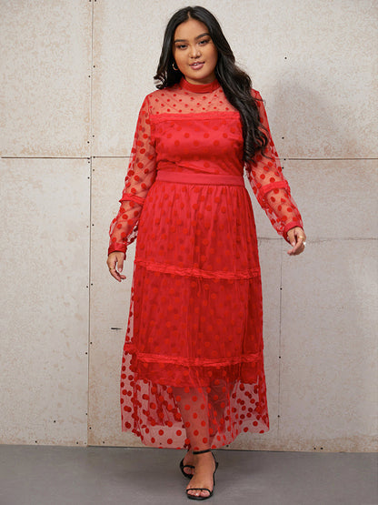 Polka Dot Mesh Tiered Dress