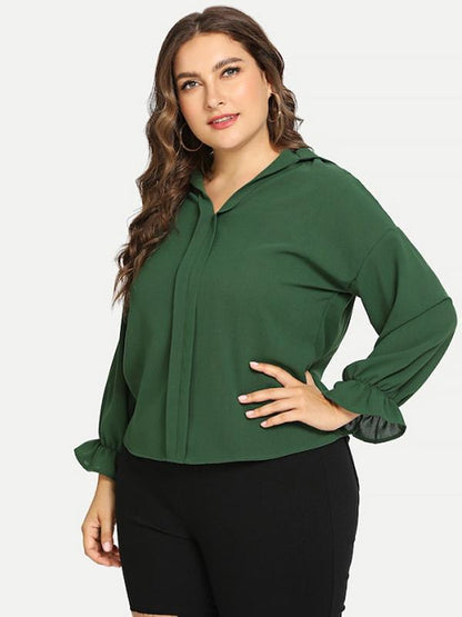 V-neck Solid Color Lantern Sleeve Blouse