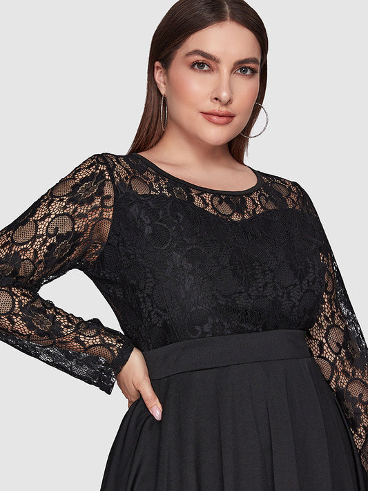 Contrast Lace High Low Hem Dress
