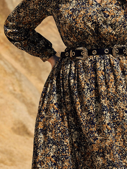 V Neck Ditsy Floral  Dress Without Belt