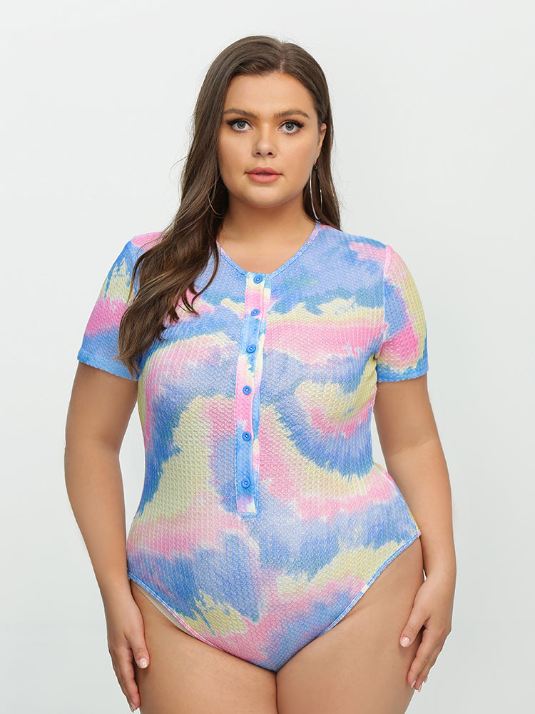 Tie Dye Button Short Sleeve Top
