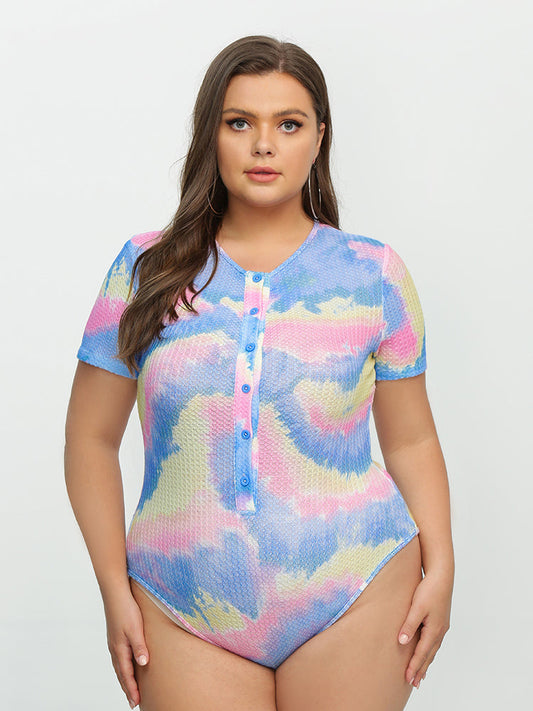 Tie Dye Button Short Sleeve Top