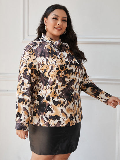 Tie Neck Allover Print Top