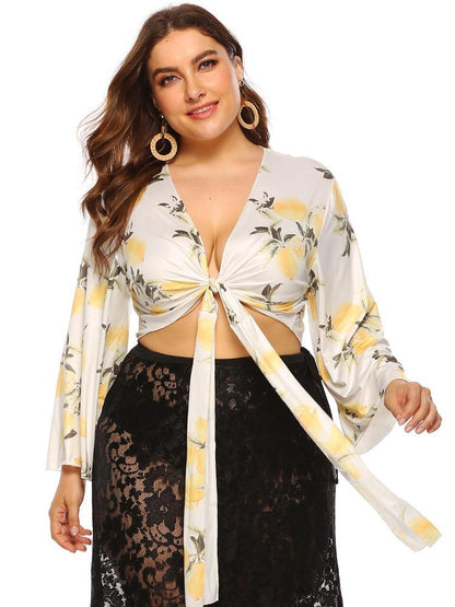 Printed V-neck Sexy Crop Top