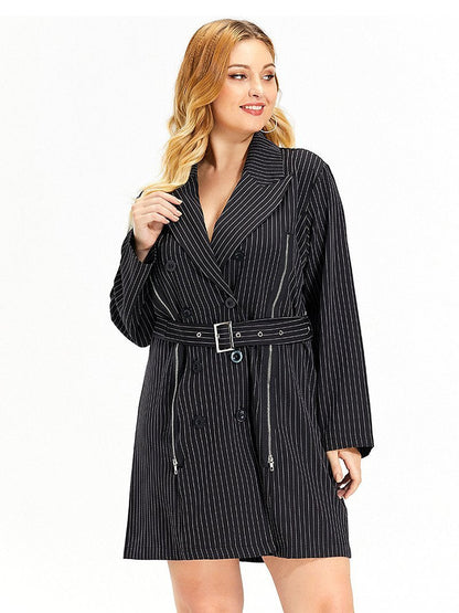 Stripe Zipper Detail Belt Trench Coat