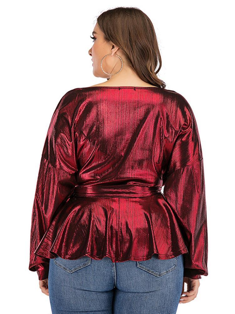 Glossy Wrap V-neck Top