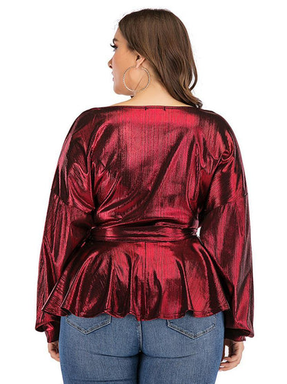 Glossy Wrap V-neck Top