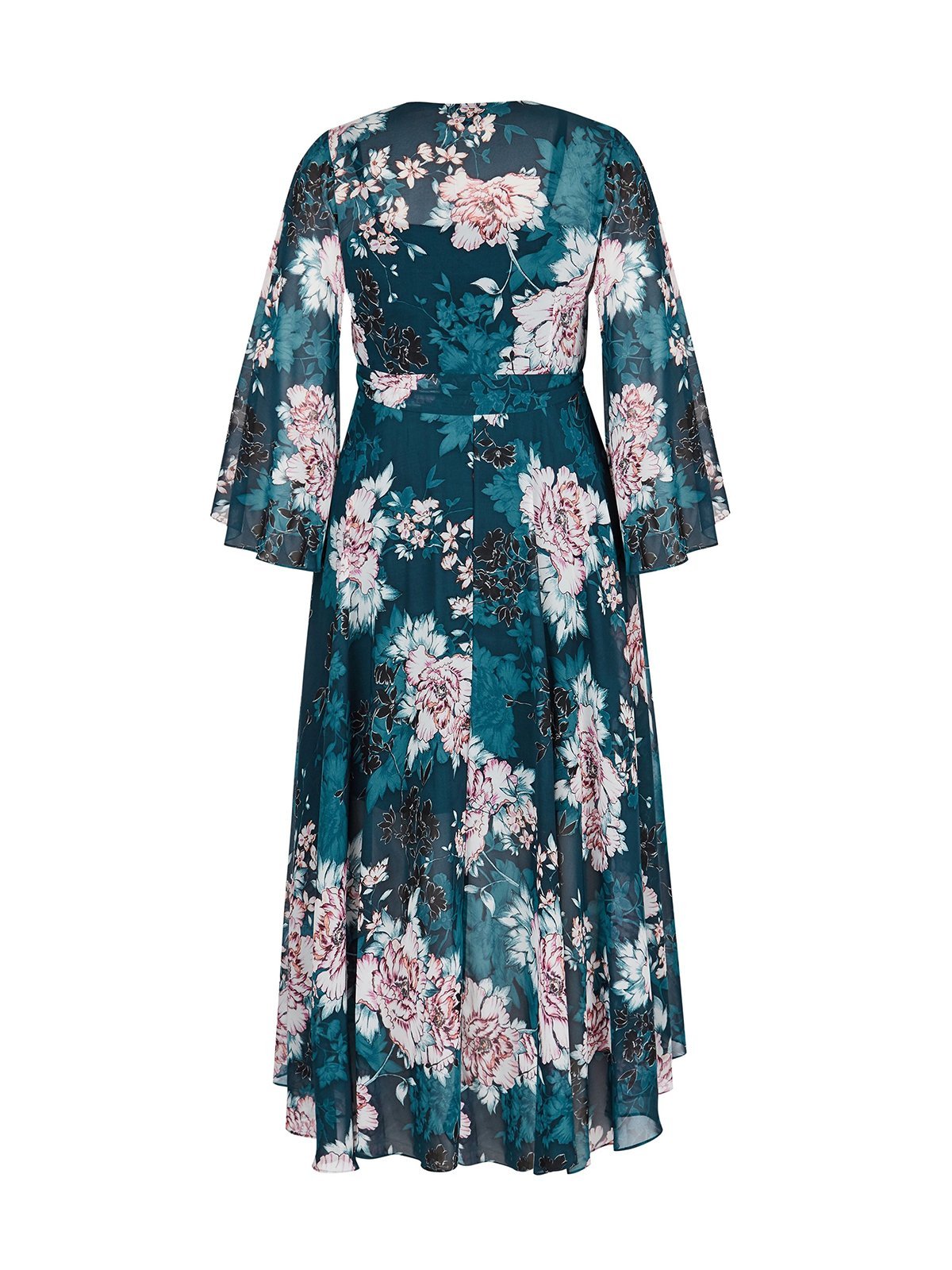 Floral Printed Flared Sleeve Wrap Maxi Dress
