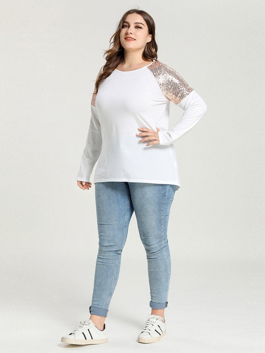 Sequin Patchwork Round Neck T-shirt