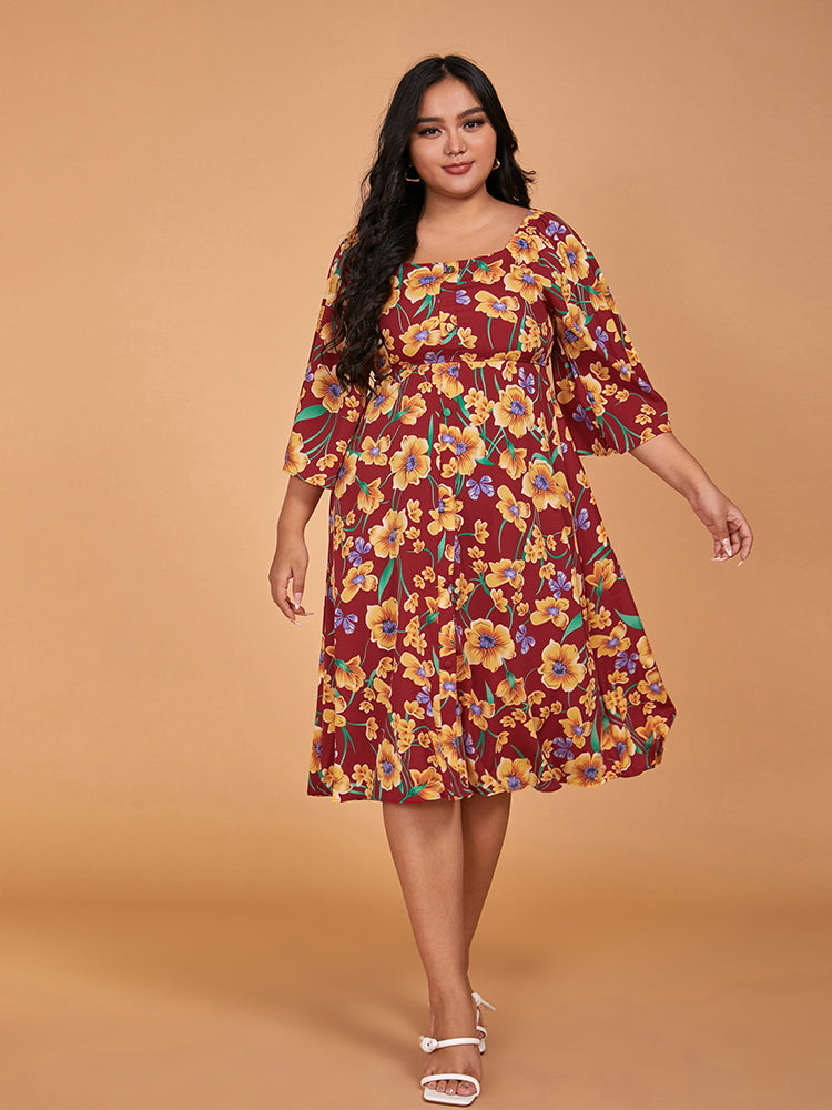 Floral Print Square Neck Dress