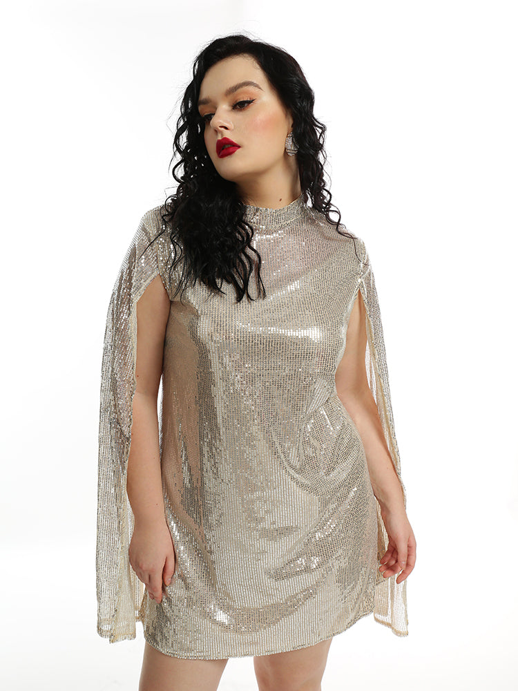 Sequined Cape Mini Dress