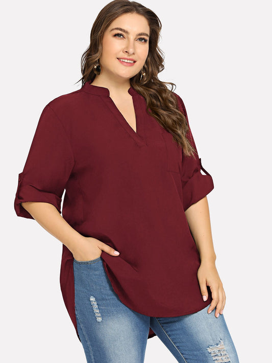 Dip Hem Solid Blouse
