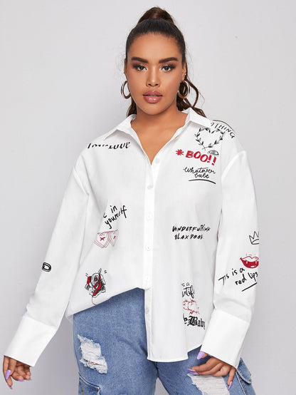 Slogan Graphic Drop Shoulder Blouse